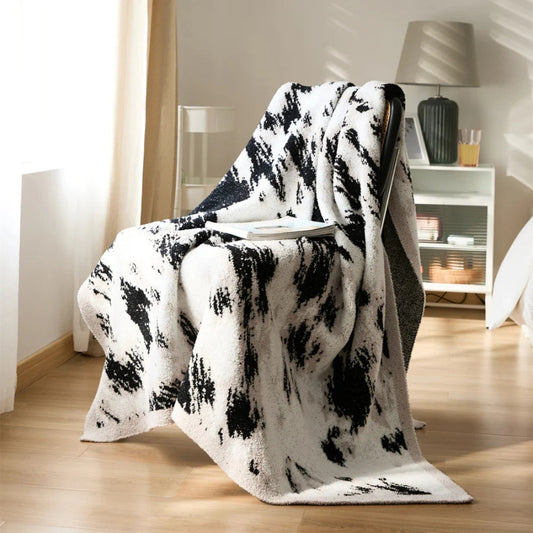 Cozy Black and White Fuzzy Knit Throw Blanket – Soft Cotton and Microfiber Blend, 51x63 for Modern Home Decor 1