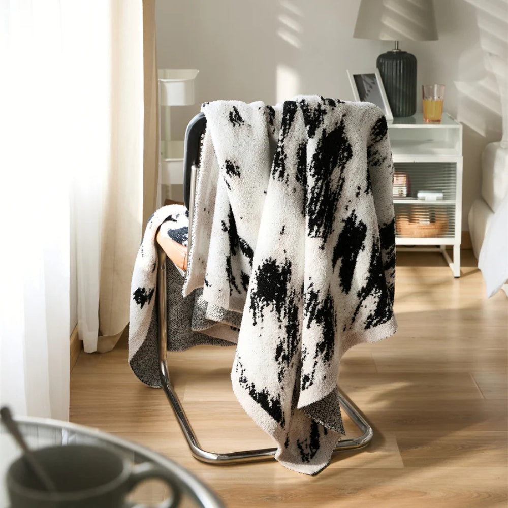 Cozy Black and White Fuzzy Knit Throw Blanket – Soft Cotton and Microfiber Blend, 51x63 for Modern Home Decor 2