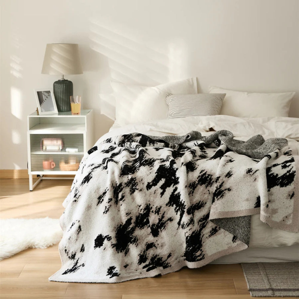 Cozy Black and White Fuzzy Knit Throw Blanket – Soft Cotton and Microfiber Blend, 51x63 for Modern Home Decor 4
