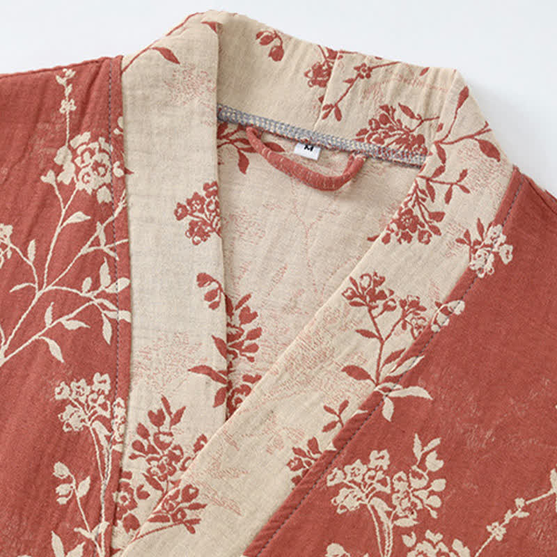 Vintage Floral Kimono Bathrobe - Soft Cotton Gauze, Relaxed Fit