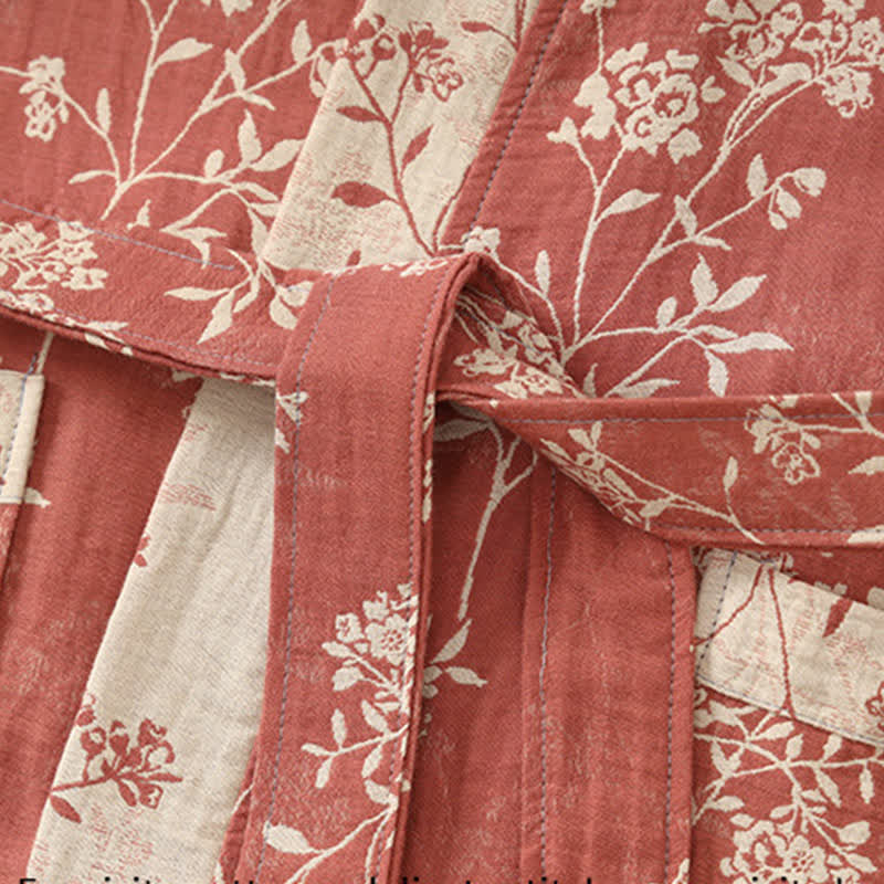 Vintage Floral Kimono Bathrobe - Soft Cotton Gauze, Relaxed Fit