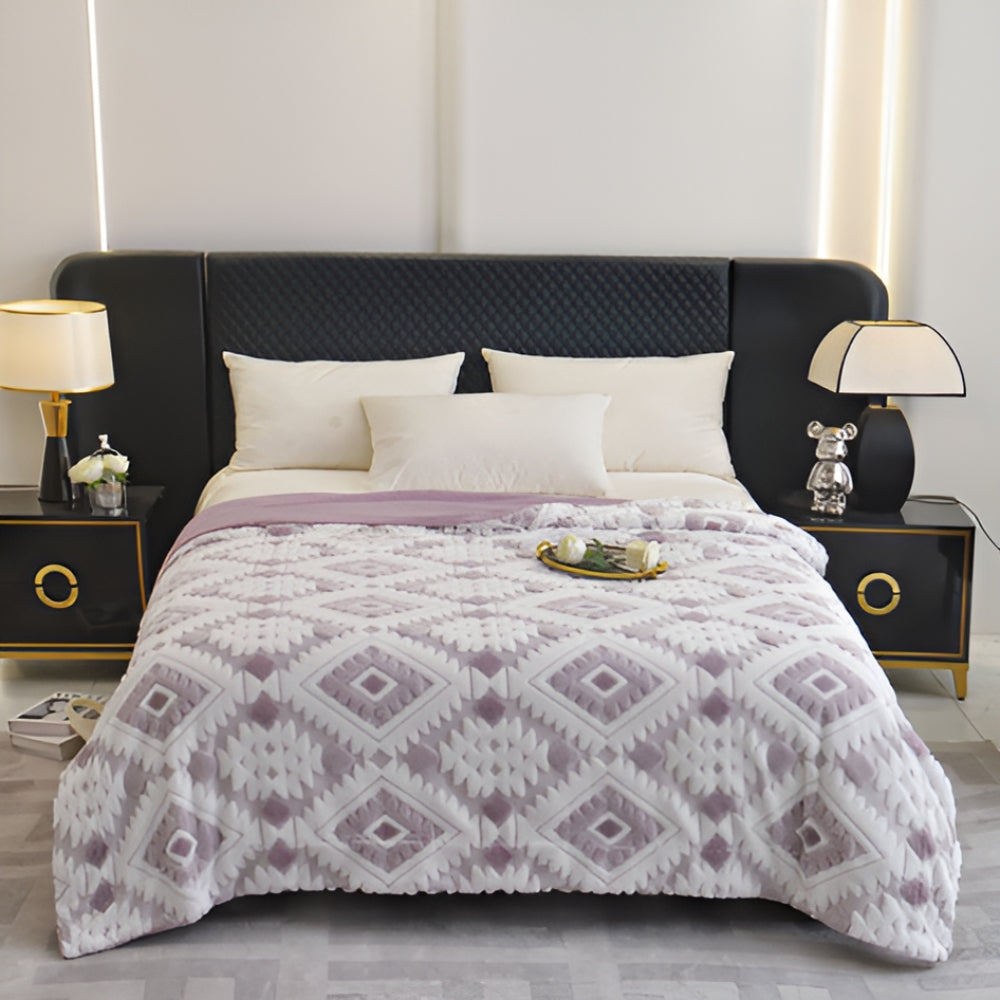 Double Layer Geometric Throw Blanket – Soft Cotton-Poly Blend for All-Season Comfort, Machine Washable, Ideal for Beds and Sofas 3