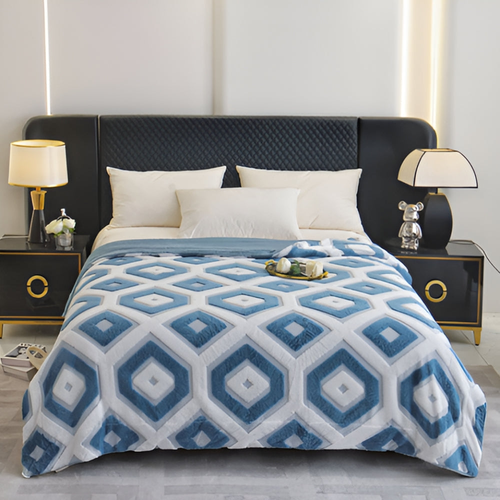 Double Layer Geometric Throw Blanket – Soft Cotton-Poly Blend for All-Season Comfort, Machine Washable, Ideal for Beds and Sofas 5