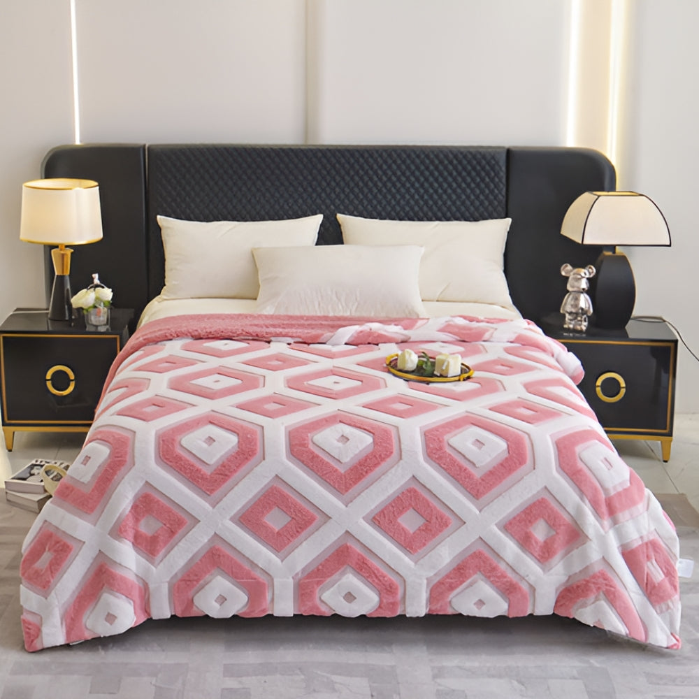 Double Layer Geometric Throw Blanket – Soft Cotton-Poly Blend for All-Season Comfort, Machine Washable, Ideal for Beds and Sofas 2