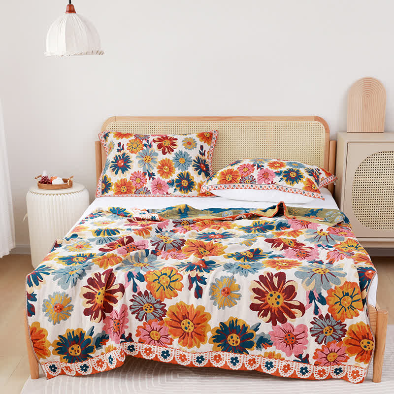 Colorful Reversible Cotton Quilt – Eco-Friendly Lightweight Summer Blanket with Jacquard Design 3
