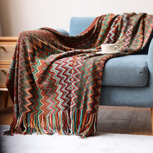 Bohemian knitted blanket with stripes