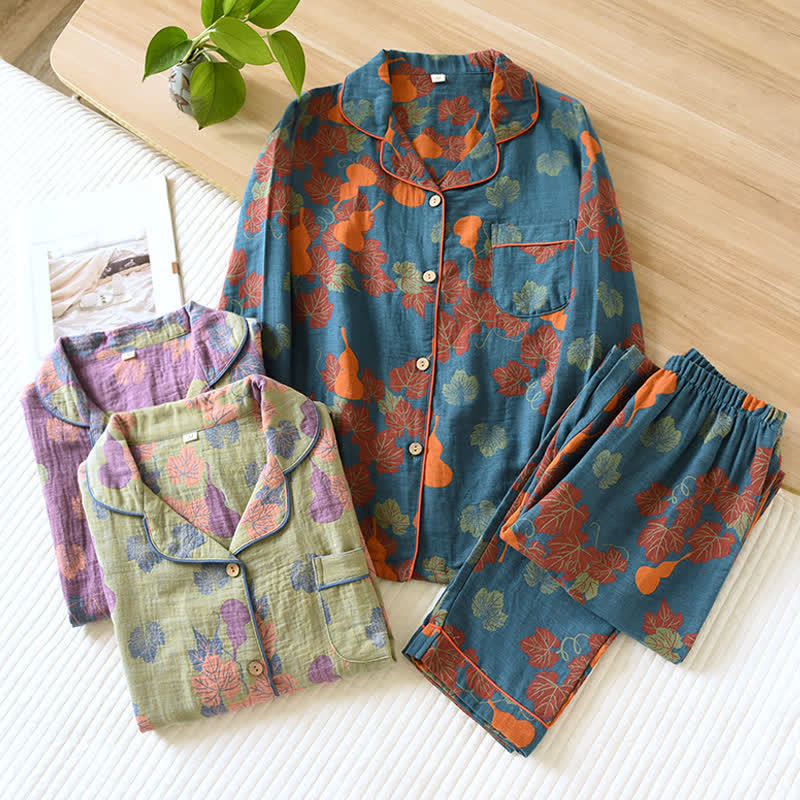 Elegant Gourd Pattern Cotton Loungewear Set for Women - Soft Lightweight Matching Lounge Set for Indoor Comfort 2