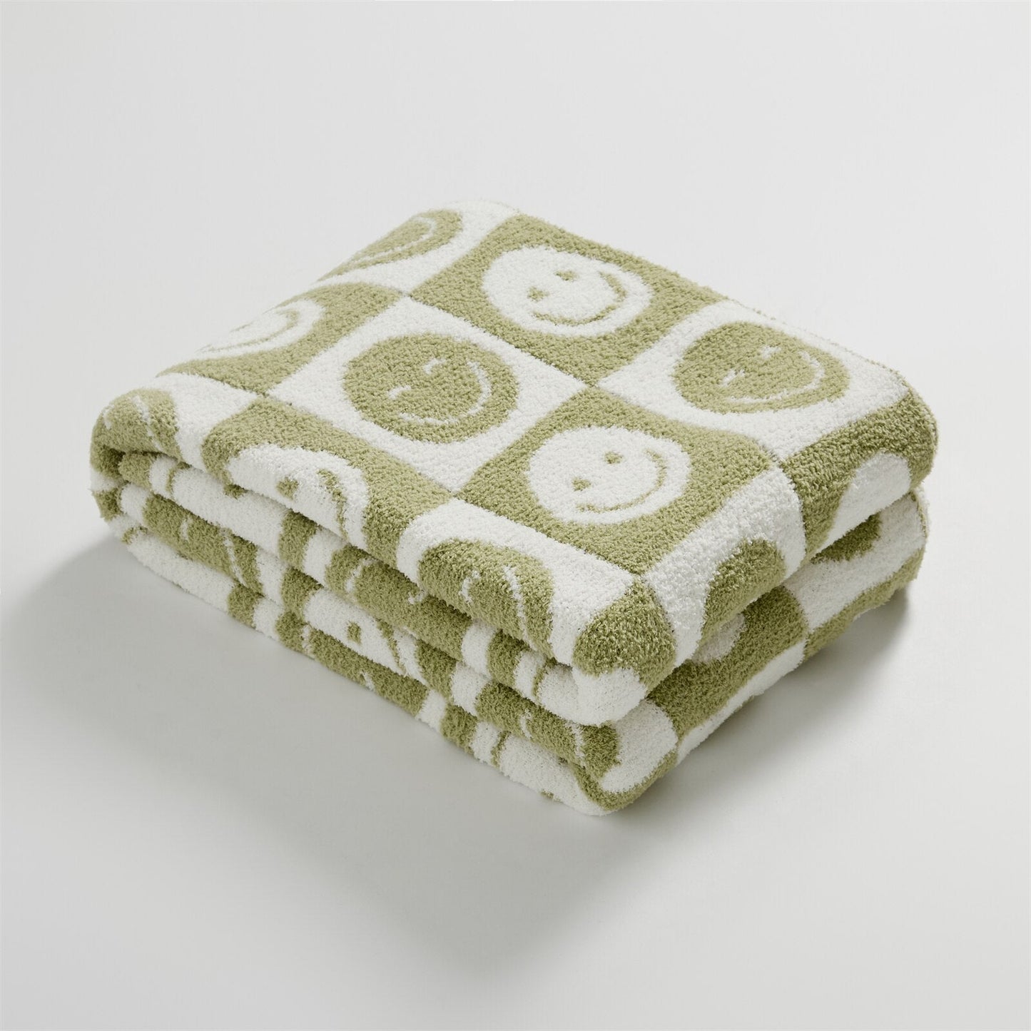 Checked Plaid Blanket with Smile Pattern