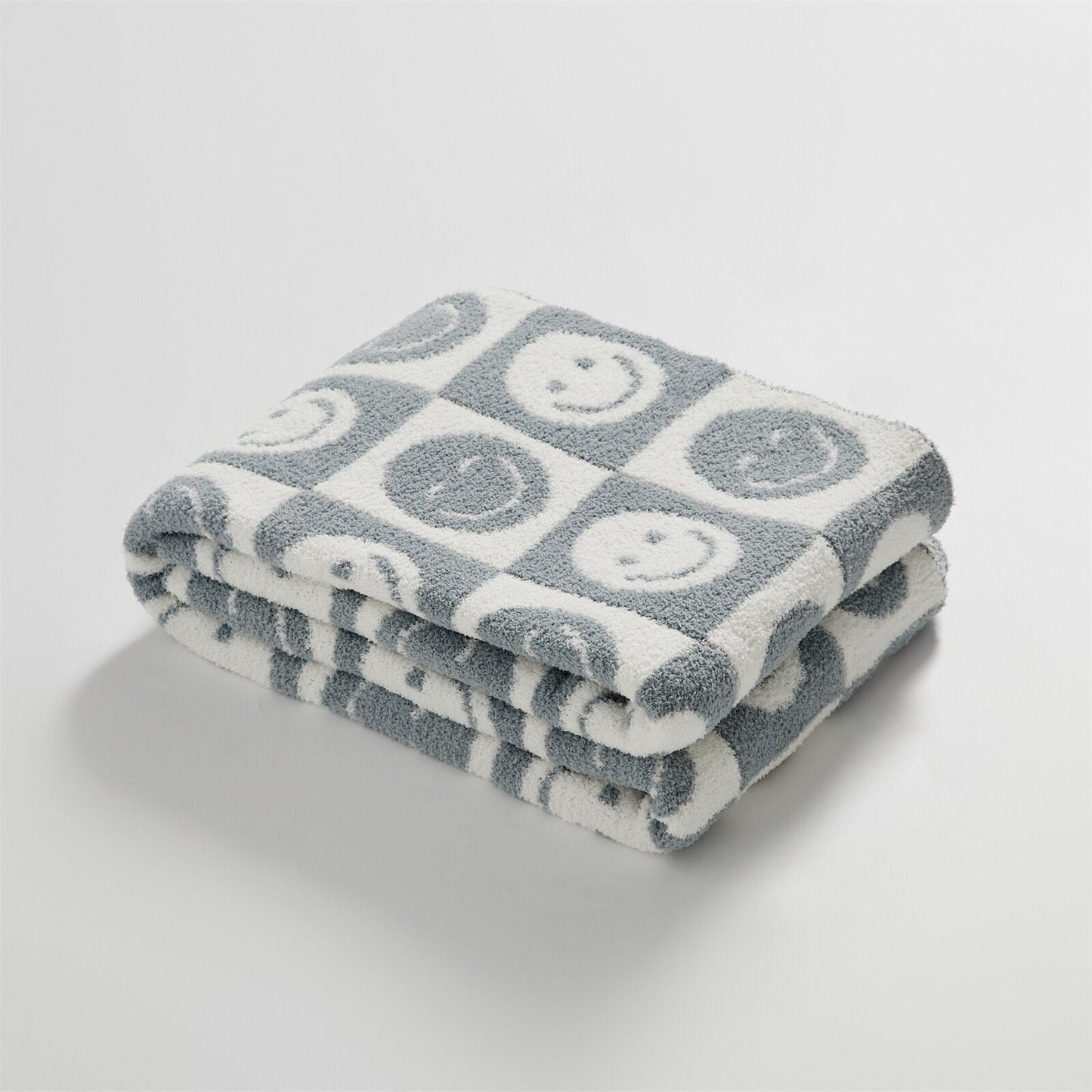 Checked Plaid Blanket with Smile Pattern