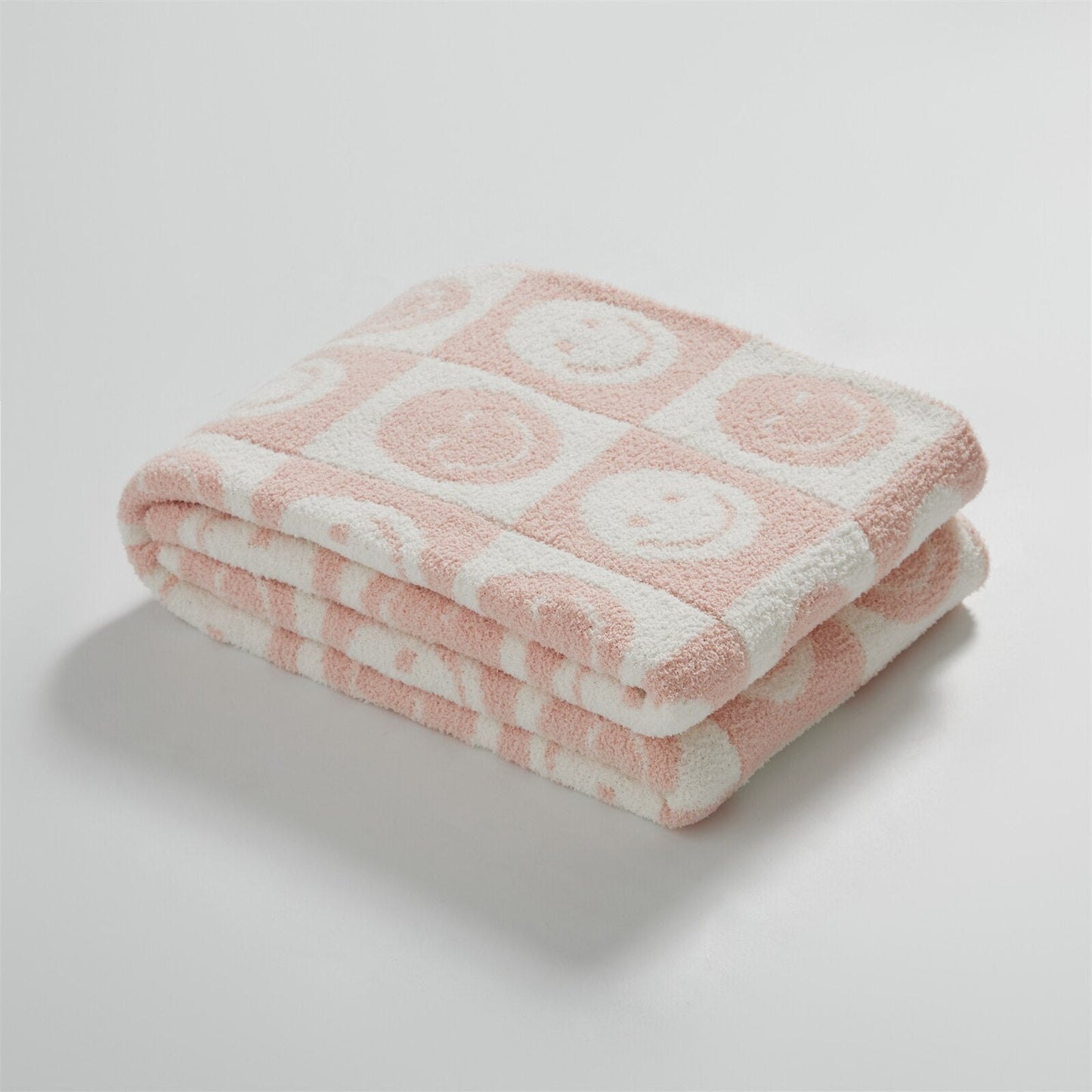 Checked Plaid Blanket with Smile Pattern