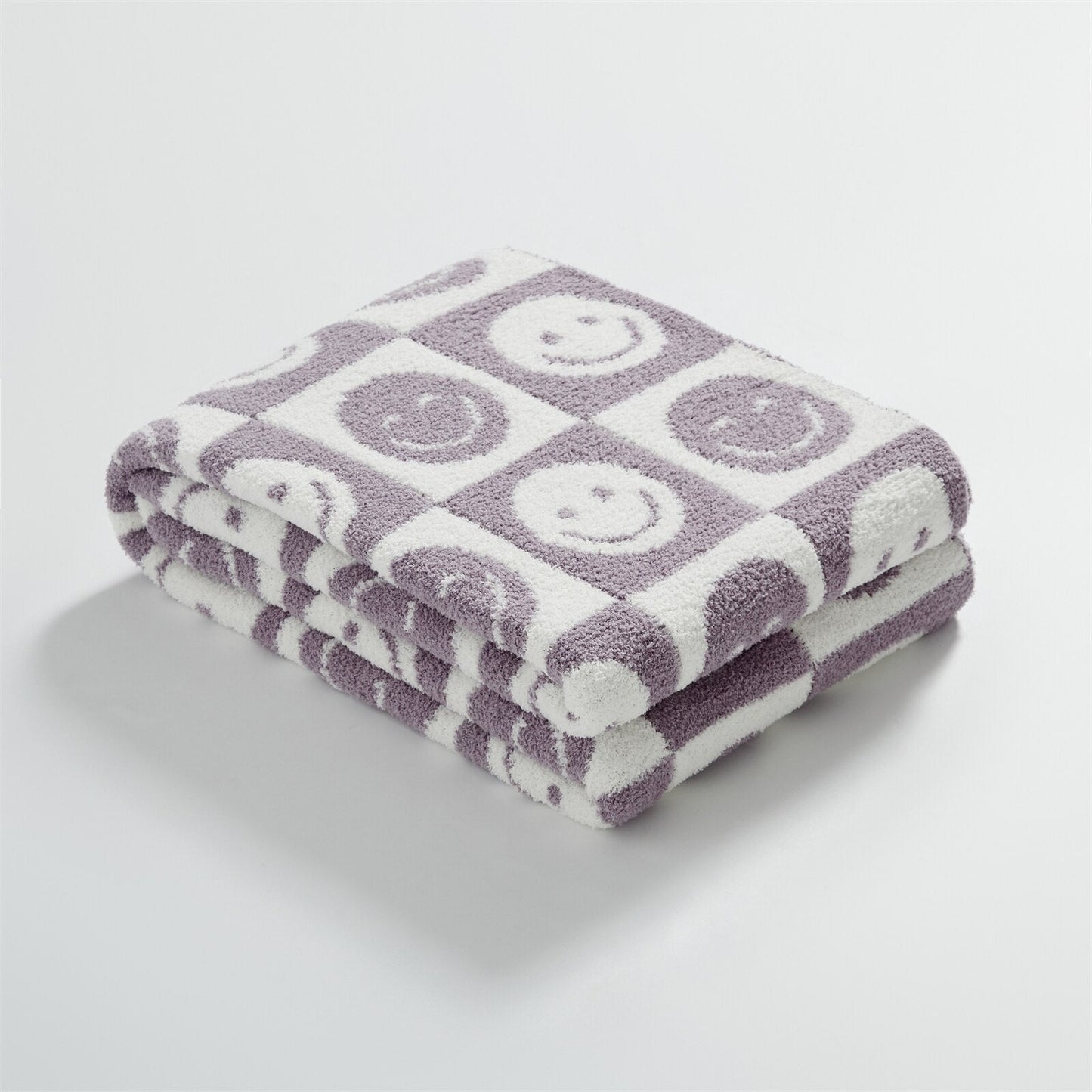 Checked Plaid Blanket with Smile Pattern