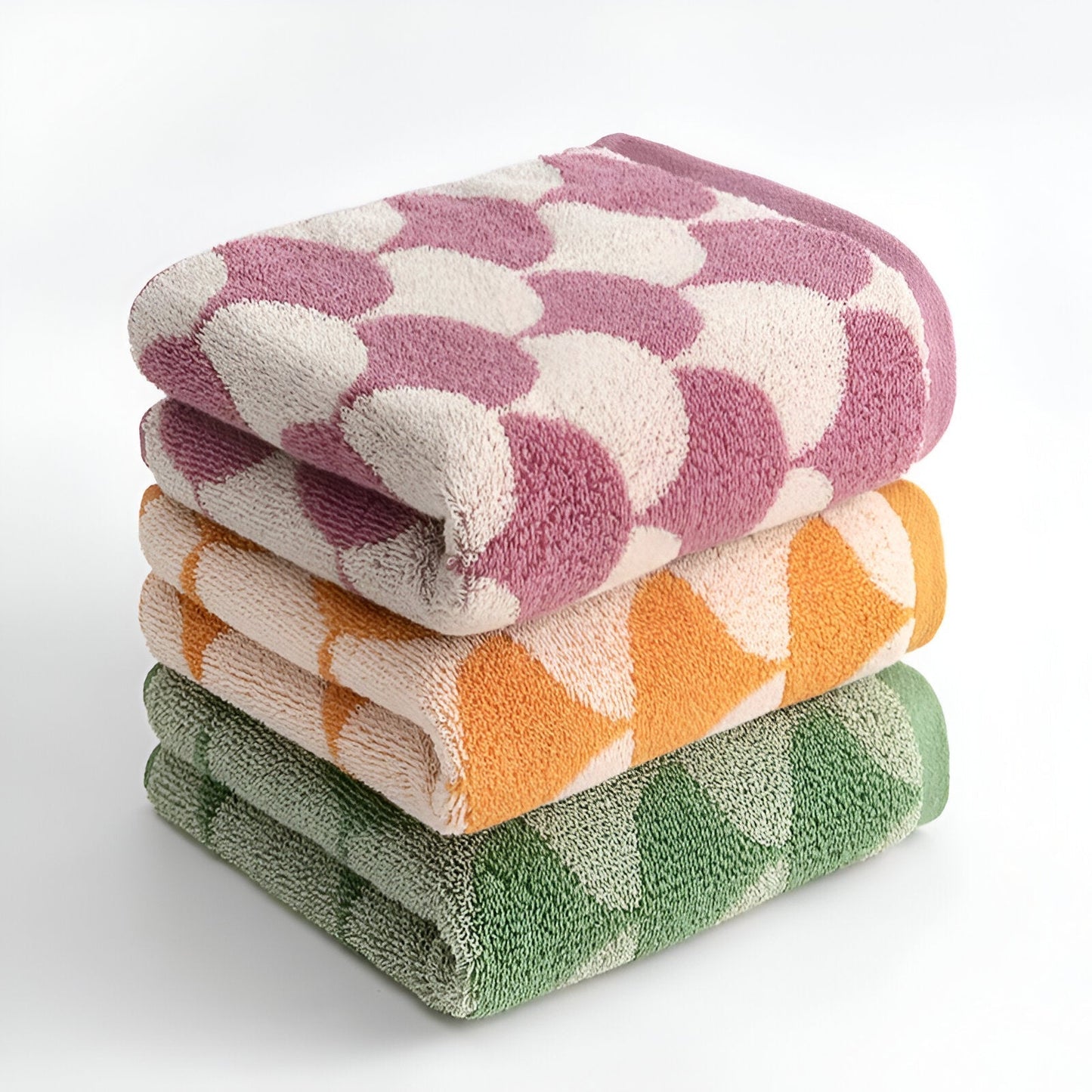 Cotton Towel Set with Fan Pattern