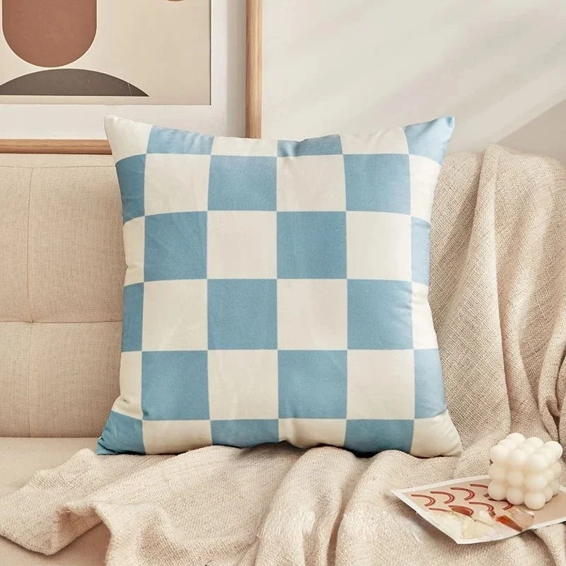 Retro decorative cushion with check pattern