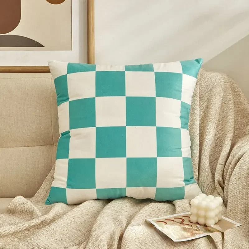 Retro decorative cushion with check pattern
