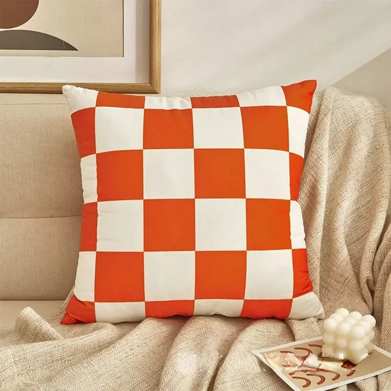Retro decorative cushion with check pattern