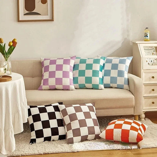 Retro decorative cushion with check pattern