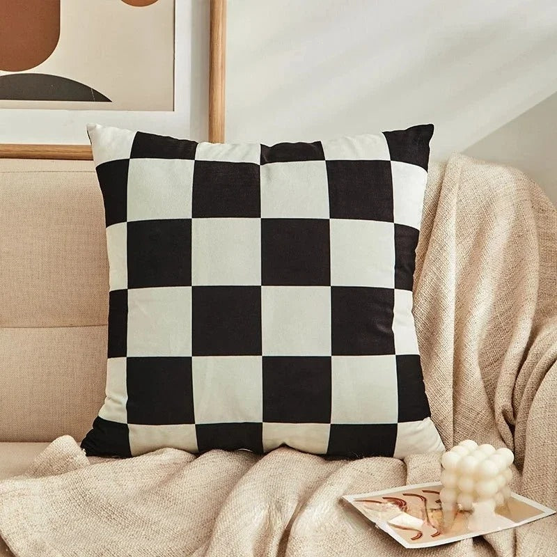Retro decorative cushion with check pattern