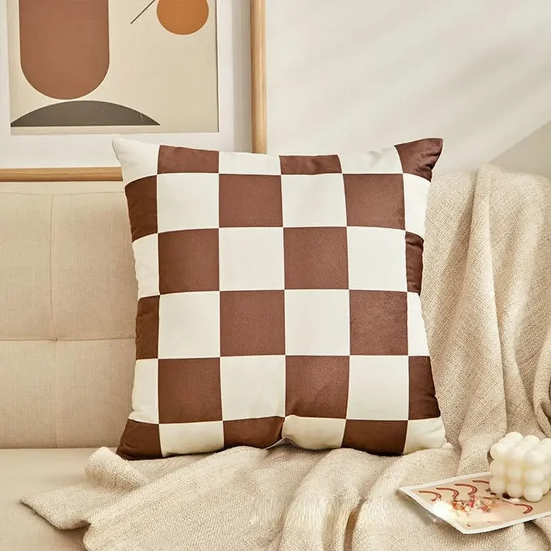 Retro decorative cushion with check pattern