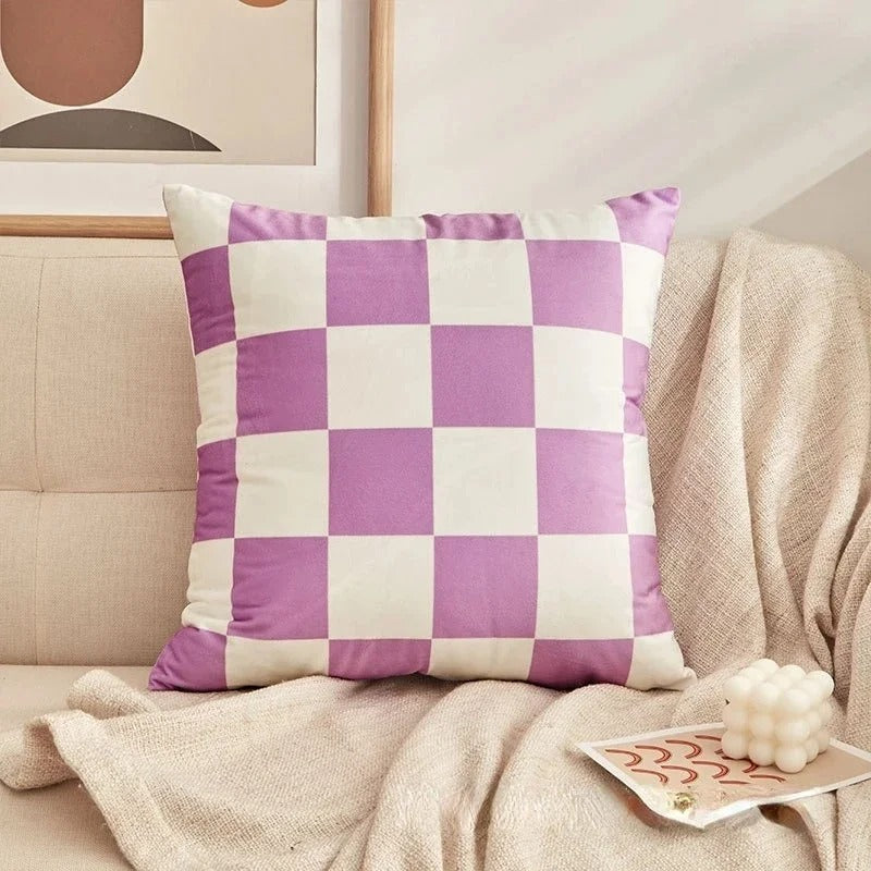 Retro decorative cushion with check pattern