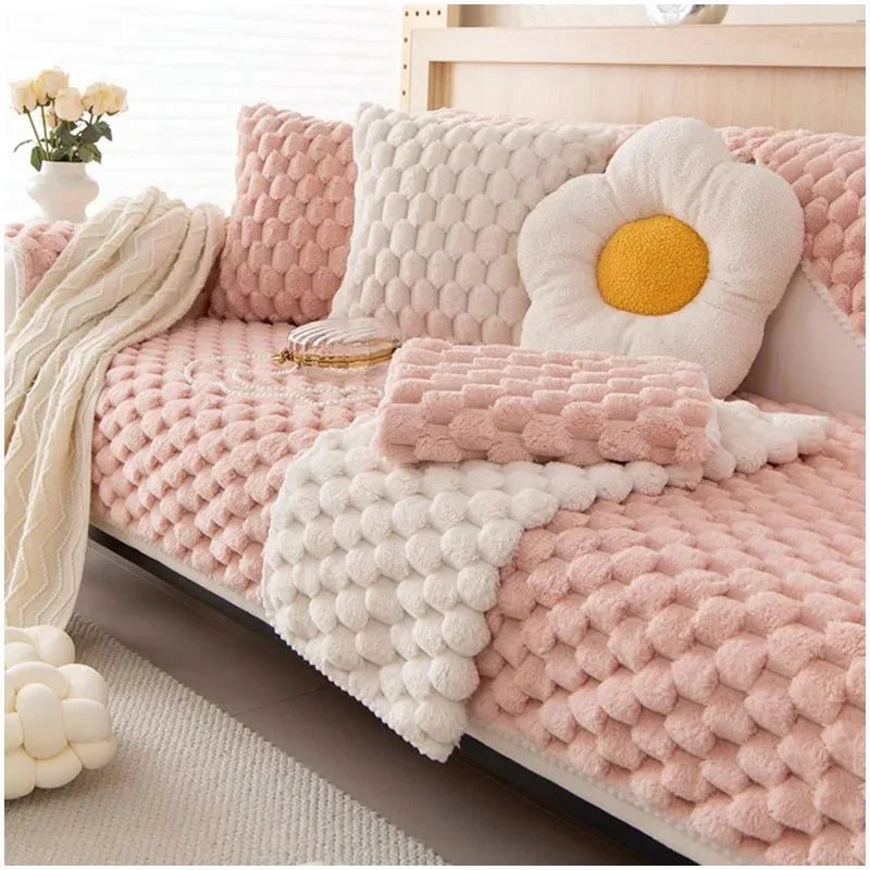 Plush sofa blanket in pastel colors