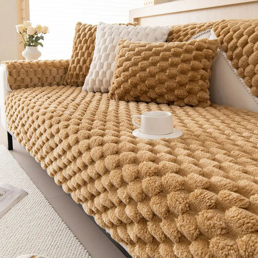 Plush sofa blanket in pastel colors